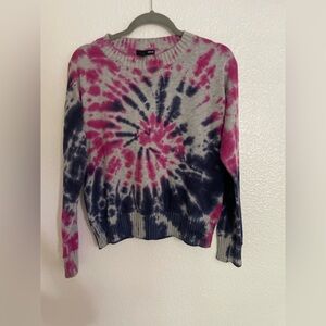 Aqua Pink and Blue Crew Neck Tie-Dye Sweater